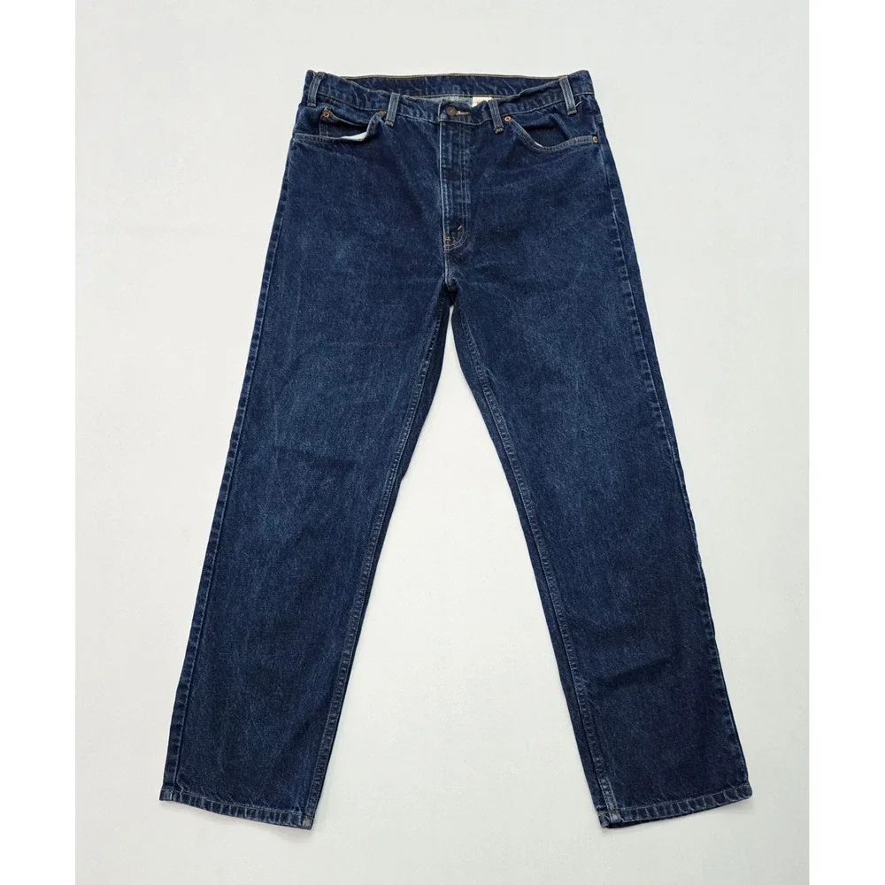 Levis 505 Mens Orange‎ Tab Regular Fit Straight Leg Dark Wash Jeans W38 L30
